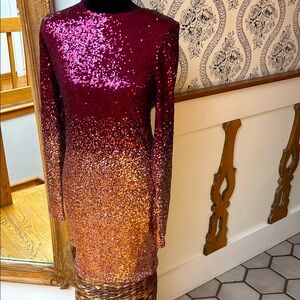 Sequin Ombre Dress maroon to gold XL runs smaller